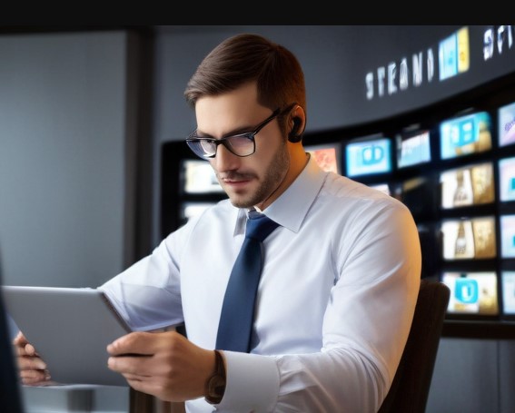 businessman using iptv